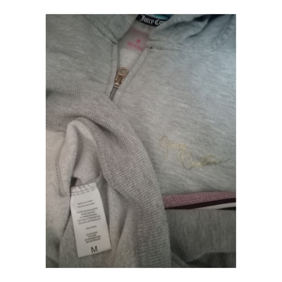 Juicy Couture Sport Full Zip Hoodie Sweatshirt. Pink & Blue Striped Sleeves. M - Picture 7 of 8
